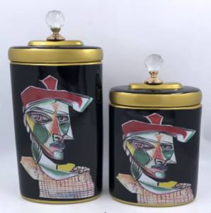 Tarro de almacenamiento retro de lujo Tarro de cerámica Forma especial Patrón humano Florero de cerámica negro - Product Image 3