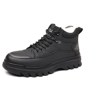 Bottes d'hiver pour hommes en cuir véritable, hauteur cheville, bout rond, doublure en fourrure, semelle extérieure antidérapante en caoutchouc, semelle intermédiaire en EVA, chaudes pour l'extérieur - Product Image 5