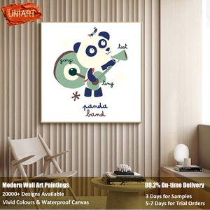 Peinture murale sur toile à impression numérique de <span class=keywords><strong>panda</strong></span> de dessin animé carré nordique, peinture murale en porcelaine de cristal, animal de la crèche, affiche murale suspendue - Product Image 2