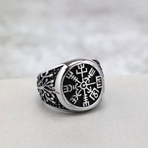 Stainless Steel Men's <b>Ring</b> Hip Hop Round Geometric Plant Pattern Gift Jewelry - Product Image 4