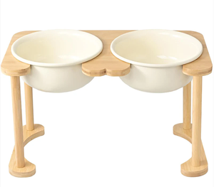 Set di Ciotole per Animali Domestici in Ceramica Stile Romanico con Supporto in Legno di Bambù - Product Image 3