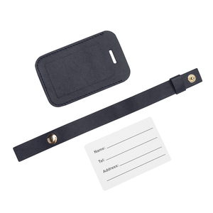 PU Leather Luggage Elegant Black PU Leather Luggage Tag Adjustable Metal Fastener <b>Strap</b> Travel <b>Suitcase</b> Name Tag - Product Image 1