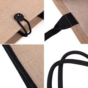 Hot Beach <b>Shopping</b> Grocery Women Recycled Button Closure Rope Handles Black Tote Branded Jute Bags - Product Image 2