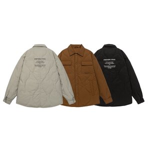 男士绗缝羽绒工作服羽绒服外套翻领纽扣口袋冬季大码加厚超大号 6XL 7XL - Product Image 1