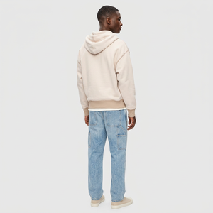 Sweat-shirt à capuche unisexe surdimensionné en coton molletonné uni, style décontracté pour l'automne, avec poches et étiquette, manches classiques - Product Image 1
