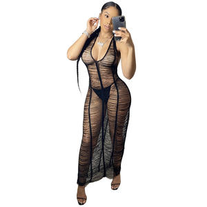Nouveau Style Sexy transparent corps robe serrée avec décolleté en V profond et décolleté moulante longue robe de plage robe en Jersey - Product Image 2