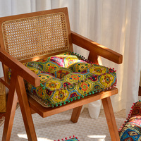 Coussin de siège bohème ethnique 40x40cm, décor pompons, coussin de sol carré, coussin de chaise rembourré épais pour chaise de salle à manger, balcon, maison
