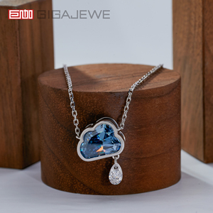 GIGAJEWE 2.8ct blu naturale Moissanite Sparkle collana 9K/14K/18K bianco oro massiccio 7.5*9 MM nuvola taglio pioggia nuvola Design - Product Image 2