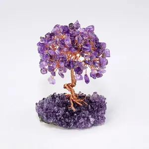 Natürliche Energie Kristall baum Amethyst Cluster Basis Kies baum Feng Shui Kristall Handwerk Geschenk