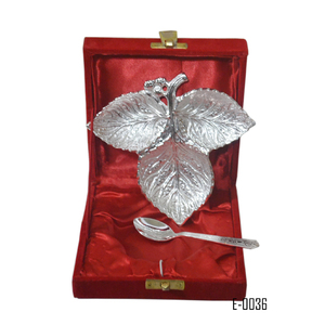 Bandeja de servicio de frutas secas de hojas chapadas en plata, regalos de boda reales, con caja de regalos, venta directa de fábrica de la India - Product Image 1