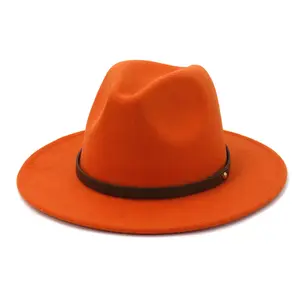 Großhandel Luxus Jazz Hut Klassisches Design Chapeau Sombrero Breite Krempe Filz Fedora Hüte mit Ledergürtel verziert