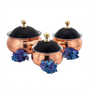 Set of Three Hammered Hotpot <b>Copper</b> And Black Finished Designer Casserole Classic Stylish Fancy metal Food Warmer - Product Image 1