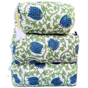 Set of 3 <b>Toiletry</b> <b>Bags</b> Block Printed Waterproof Washable Cosmetic Makeup Travel <b>Bags</b> with Pockets Gift for Her Christmas Gift - Product Image 1
