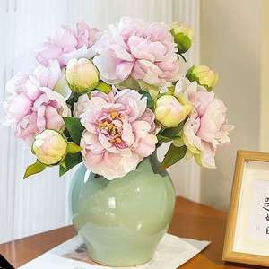 38X16CM Vase En Céramique Décor Floral Artificiel Avec 5 Pcs Fleurs De Pivoine Bureau À Domicile Fabriqué À La Main Décoratif Dropshipping DDP - Product Image 1