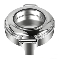 Chafing Dish Mewah 6L Komersial dari Baja Anti Karat dengan Tutup Kaca Bulat untuk Pemanas Makanan Prasmanan, Peralatan Prasmanan untuk Hotel, Restoran, dan Pesta
