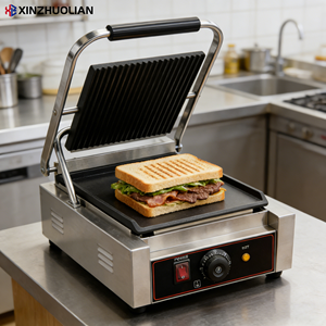 Presse à sandwich électrique professionnelle en acier inoxydable 110/220V 1.8KW certifiée CE, gril panini à contact, plaque simple - Product Image 1