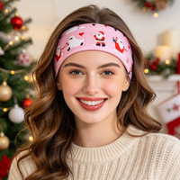 Ikat Kepala Elastis Natal Lucu Motif Santa dan Kepingan Salju, Ikat Rambut Lebar untuk Wanita, Aksesoris Rambut Pesta Liburan