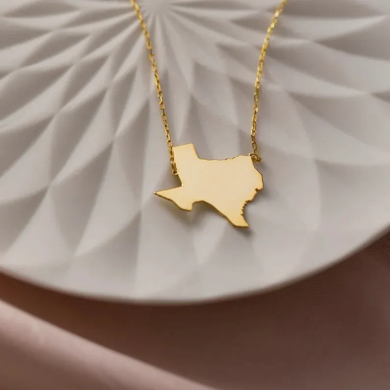 2023 USA Karte Texas State Charm Halskette Edelstahl State Halskette mit einem Herzen