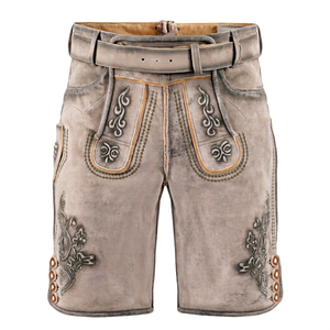 Pantalones Cortos Bávaros de Cuero Genuino con Bordado Personalizado para el Oktoberfest, Estilo Casual Elegante, Cintura Elástica, Secado Rápido, Estilo Antiguo - Product Image 1