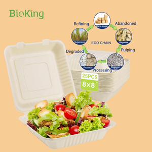 กล่องอาหารแบบใช้แล้วทิ้ง <span class=keywords><strong>BioKing</strong></span> คุณภาพสูง ขนาด 8x8 นิ้ว แบบมีฝาปิด ผลิตจากเยื่อชานอ้อย - Product Image 1