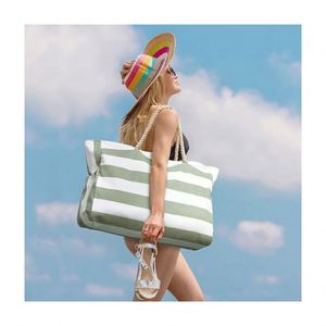 Bolsa de Playa a Rayas para Mujer, Ecológica, con Logotipo Personalizado, Resistente a la Arena, con Cierre, Impermeable, para Natación - Product Image 4