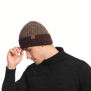 Bonnet d'hiver pour homme, nouveau style, double couche, tricoté, chaud, mélange cachemire, vente en gros - Product Image 6