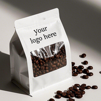 Pochette en papier kraft brun recyclable 250g 500g 1kg vide à fond plat pour emballage de grains de café, sac à café refermable avec valve