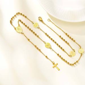 <span class=keywords><strong>Collana</strong></span> <span class=keywords><strong>Rosario</strong></span> in Acciaio Inossidabile Placcato Oro con Ciondolo a Croce, Catena Retrò con Perline di Preghiera Cattoliche, Ciondolo Ovale della Vergine Maria - Product Image 2