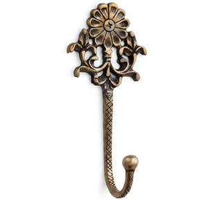 Fine Quality Antique Brass Wall <b>Hook</b> <b>With</b> Flower Design Single <b>Hook</b> For Clothing Storage Decorative Home Accent - Product Image 1