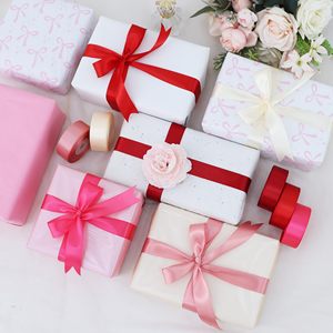 4CM Red Double Faced Satin <b>Ribbon</b> Luxury 100 Yards Roll Custom Wholesale Gift Packing Custom Plain Polyester Satin - Product Image 6