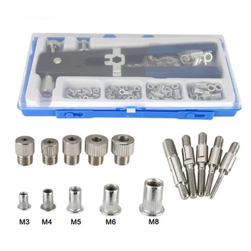 Heavy Duty 110 pcs Hand Riveter Kit Rivet Nutsert Gun Nut Rivet Tool With Interchangeable Mandrel Metric M3 M4 M5 M6 M8