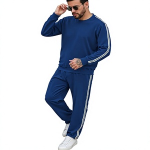 Men's Blue <b>Knitted</b> Sweatshirt And Sweatpants <b>Set</b> Crew Neck Solid Color Casual Autumn Wear Solid color autumn outfit Bangladesh - Product Image 2