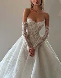 Abito da <span class=keywords><strong>sposa</strong></span> Ruolai HL711 Princess con maniche separate, perle, vita basque e pizzo per la <span class=keywords><strong>sposa</strong></span> - Product Image 5