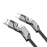Câble de charge rapide USB C 4 en 1 65W PD, cordon de chargeur multiple plat en nylon tressé