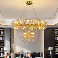Lustre suspendu LED en cristal doré de style nordique moderne avec fonction de gradation, structure en fer, 3 températures de couleur pour usage intérieur