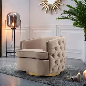 High End Metall bein Tufted Back Luxus Grau Beige Gepolsterter Samt Sessel Für Wohnzimmer