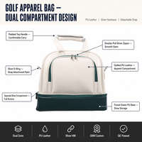 Sac de golf portable résistant à l'eau avec logo personnalisé, en cuir PU, compartiment à chaussures en forme de dôme, sangle détachable, OEM 30 pièces, vêtements