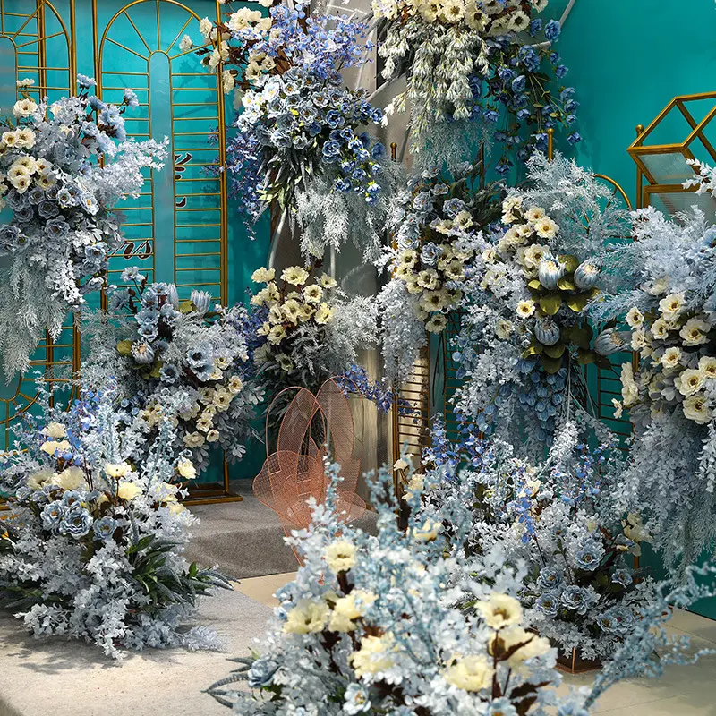 G524 الأزرق البحر موضوع الزفاف ديكو الاصطناعي فانوس المهرجان للتزين سالفيا جابونيكا الملك بروتيا الزهور