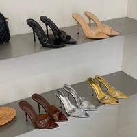 Mules élégantes nude à bout ouvert avec bride transparente en PVC, talons aiguilles sexy, parfaites pour l'été et le bureau