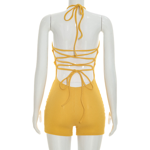 Viviblook D26RP181 Combinaison décontractée une pièce sexy sans manches à rayures unies et dos nu pour femme - Product Image 5
