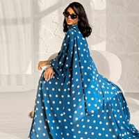 Conjunto de Abaya y Pañuelo para la Cabeza, de Poliéster con Estampado de Lunares Coloridos, Transpirable, Antiestático, para Bodas
