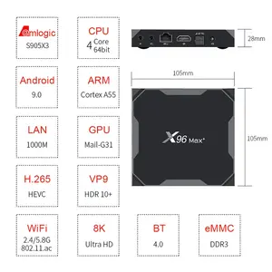 X96 Android Tv Box 2019 Hot Sell Amlogic S905X3 Tv Box X96 Max Plus 4GB RAM 32GB ROM Android 9.0 Smart Android Set Top Box X96MAX Plus