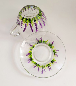 Set <span class=keywords><strong>Tazza</strong></span> e Piattino in Vetro con Motivo Floreale alla Lavanda, Regalo Personalizzato con Fiori di Lavanda - Product Image 4
