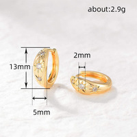 Kadınlar için Kübik Zirkonya Yıldız Huggie Halka Küpeler, 2mm, Altın Kaplama Pirinç Göksel, Altın