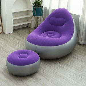 Inflatable Lounger <b>Sofa</b> with Foot Pump Portable Flocked Blow up Chair for <b>Camping</b> & Travel - Product Image 3