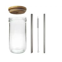 Pot à thé en verre transparent Boba de 710ml, avec couvercle en bambou, de haute qualité