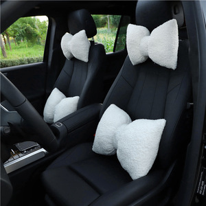Car Headrest Pillow Set White Bowknot Neck Support Extra Soft PP Cotton Winter Car <b>Interior</b> <b>Accessory</b> - Product Image 2