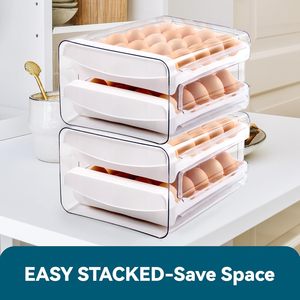 Capacity Stackable <b>Drawer</b>-type <b>Plastic</b> Egg Organizer Kitchen 2-Tier Fridge Durable Eco-Friendly Detachable Foldable Modern - Product Image 1