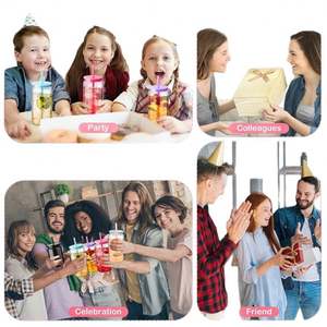 Bouteille globe à neige personnalisée OEM durable, en plastique à double paroi, avec paille et couvercles - Product Image 5