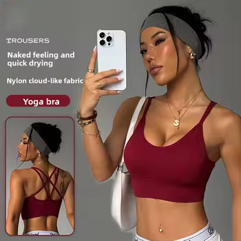 Cross-border Seamless Spandex/Nylon Quick-dry Breathable European American Style Simple Naked-feel Yoga Bra Running Top